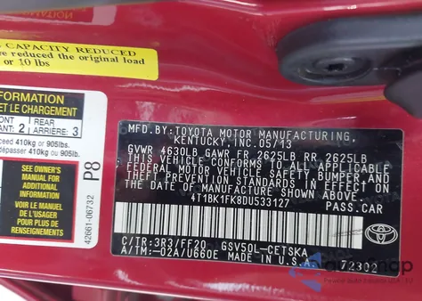 2013 Toyota Camry Se V6 from USA, damaged, VIN 4T1BK1FK8DU533127